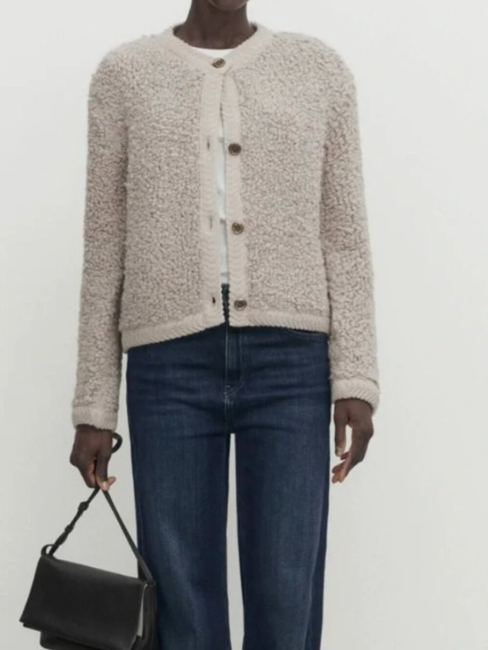 Massimo Dutti Boucle Knit Cardigan wi gold crested buttons